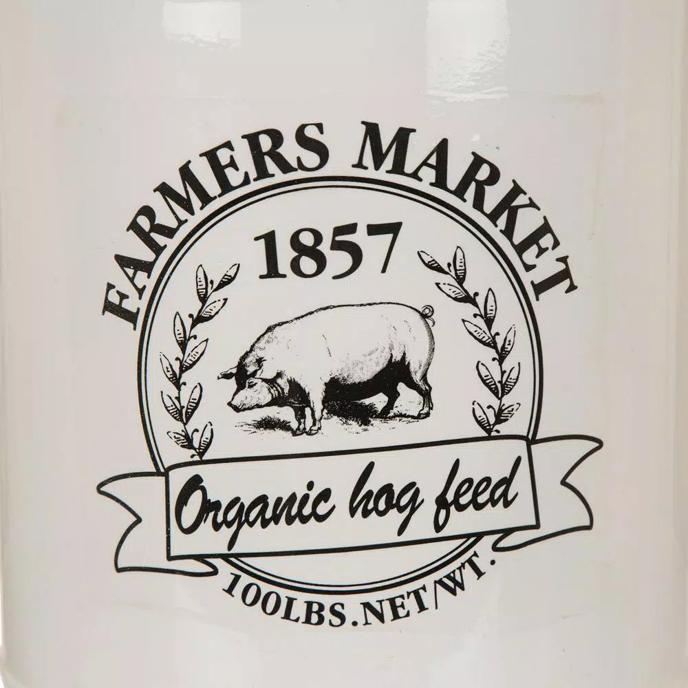 Glitzhome 13 in. Farmhouse Enamel Metal Canister with Wire Handle and Distressed Finish