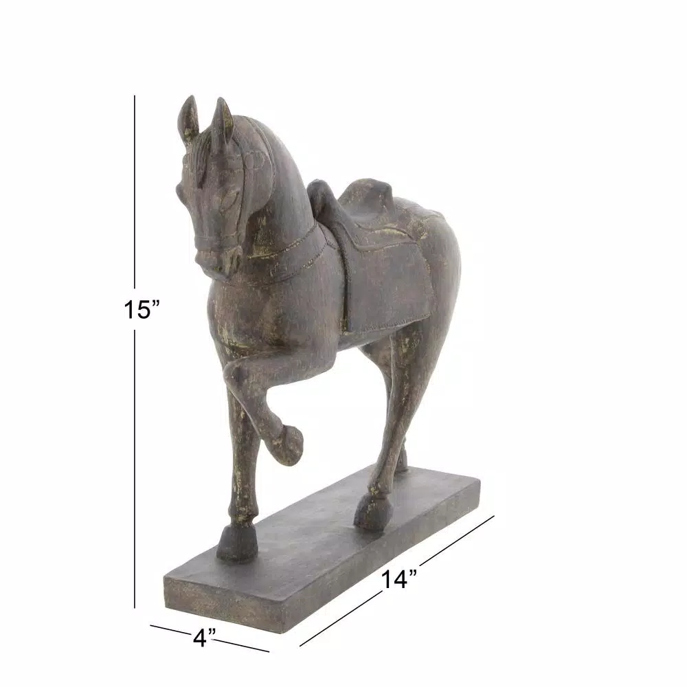 LITTON LANE 15 in. Decorative Horse Sculpture in Antique Brown Polystone