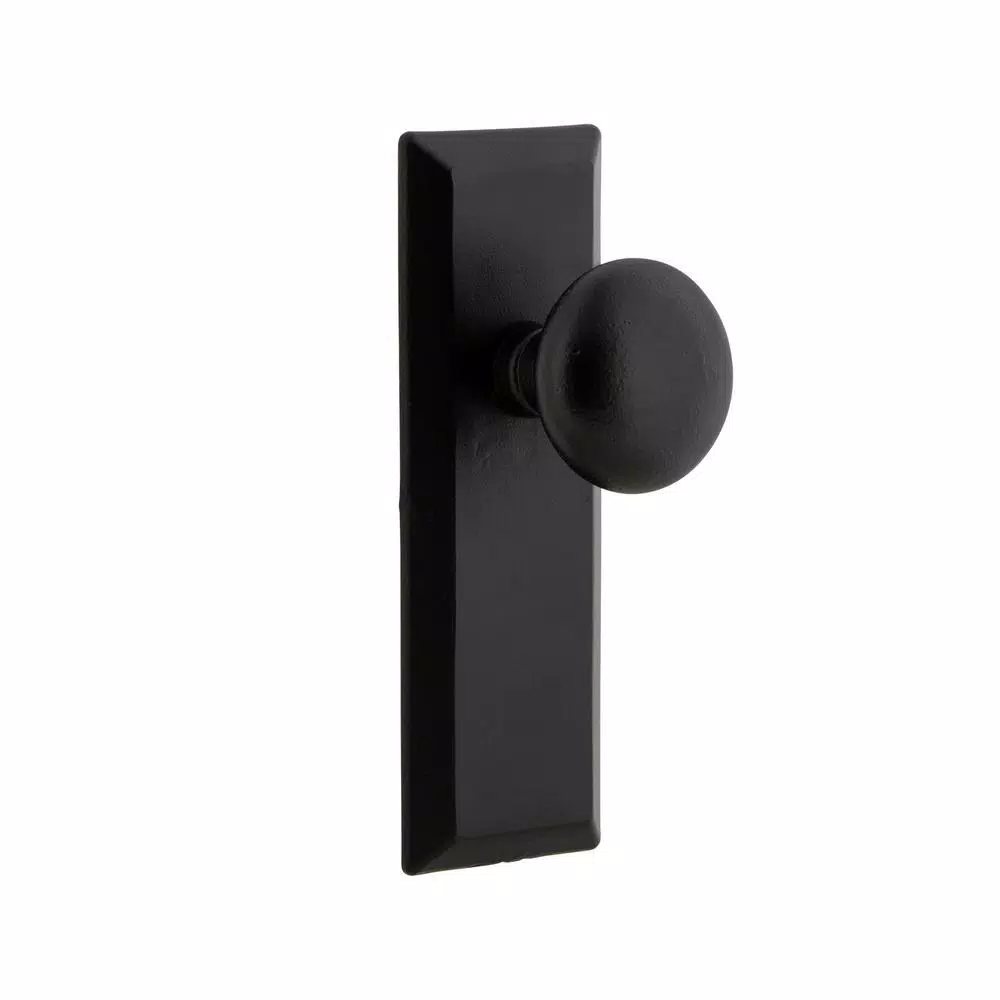 Unbranded Keep Black Iron Single Dummy Door Knob with Long Plate, Rustic Matte Black Finish