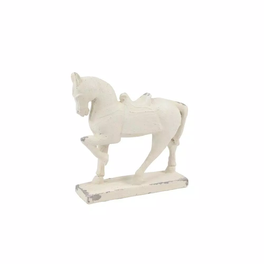 LITTON LANE Large Distressed White Horse Sculpture - Equestrian Fiberclay Statuary