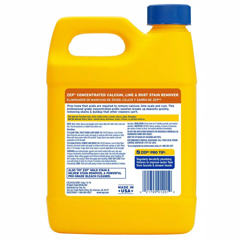 ZEP 32 oz Calcium, Lime & Rust Stain Remover - Concentrated Acid Formula