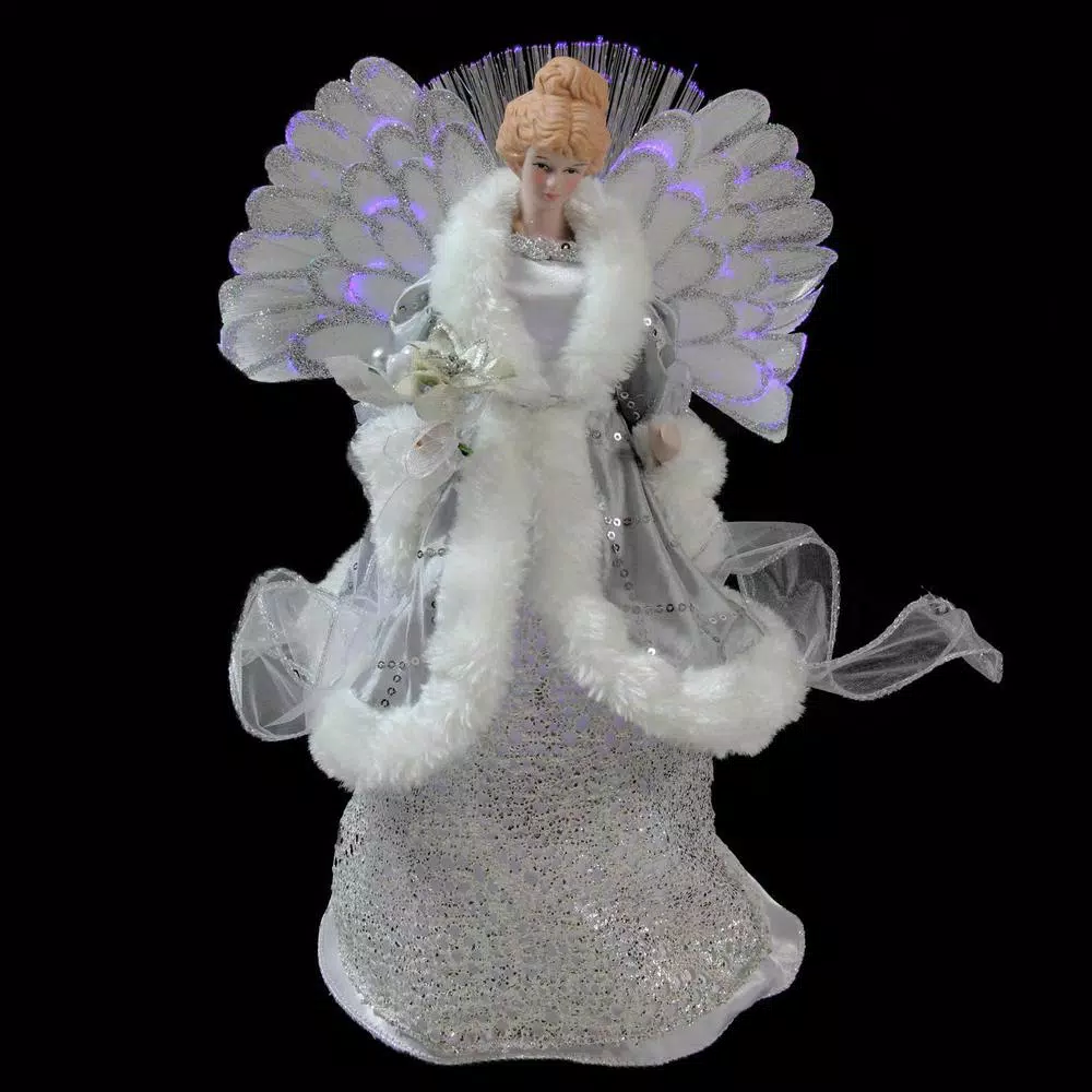 Northlight 13.5 in. Fiber Optic Angel Christmas Tree Topper - Silver Gray & White