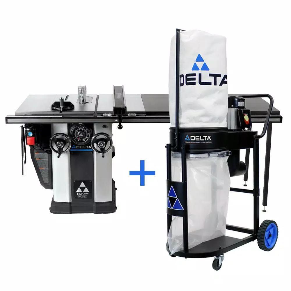 Delta 36-L552 10 in. Unisaw Left Tilt Cabinet Saw with 52 in. Biesemeyer Fence and 1.0 HP Dust Collection System