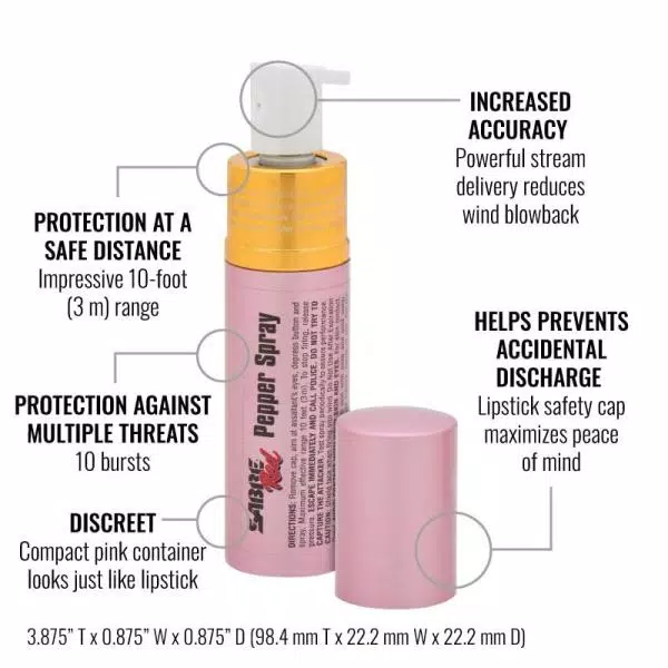 SABRE Lipstick Pepper Spray Personal Defense Spray - Pink Discreet Design