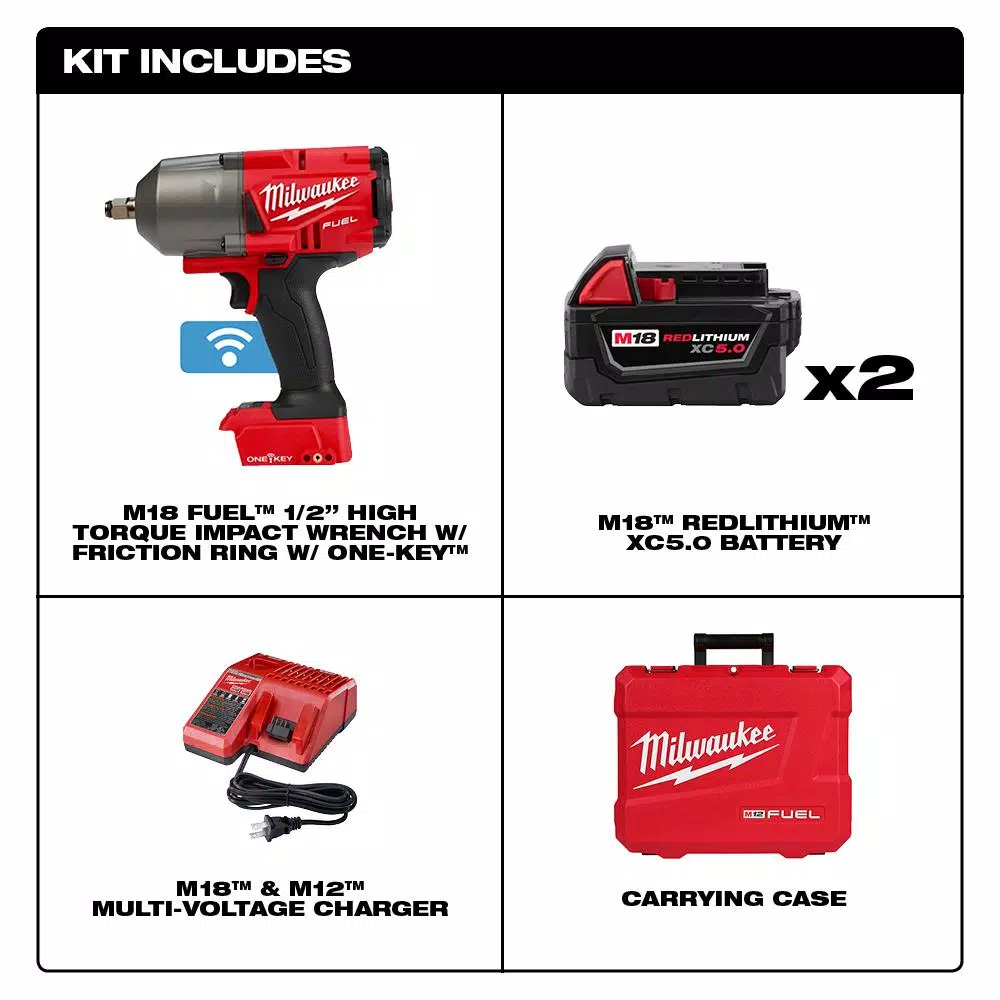 Milwaukee M18 FUEL ONE-KEY 1/2 in. High Torque Impact Wrench Kit with (2) 5.0 Ah Batteries