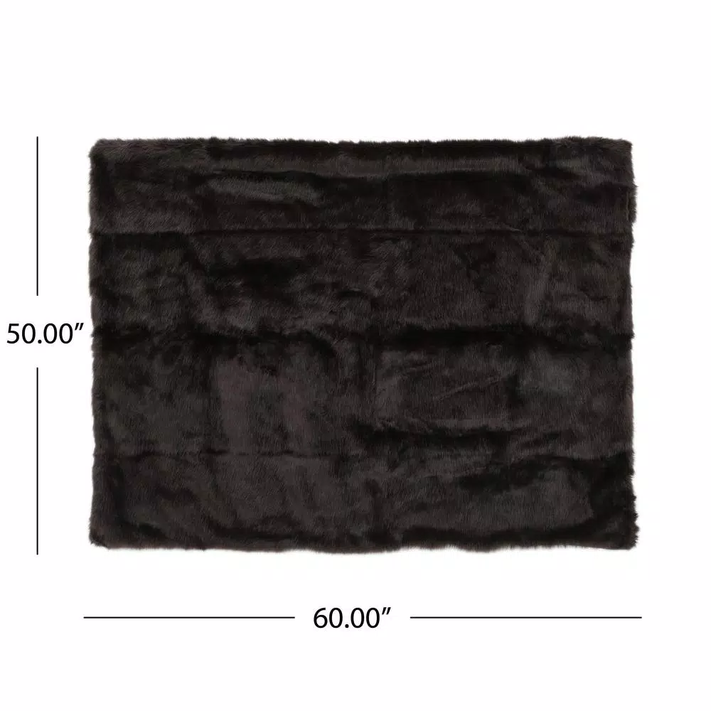 Noble House Toscana Shadow Faux Fur Throw Blanket, Gray Modern Solid Pattern