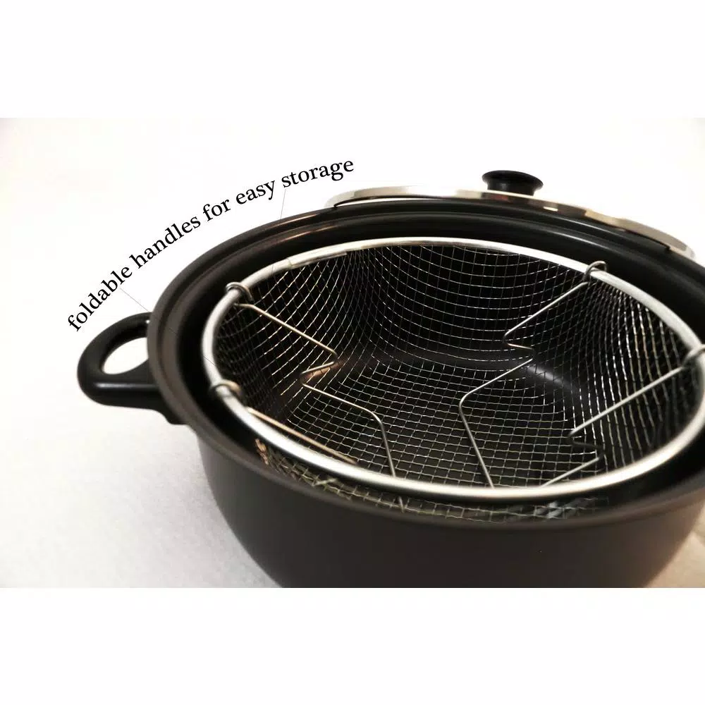 Cook Pro 4.5 Qt. Carbon Steel Deep Fryer Set with Frying Basket and Vented Glass Lid