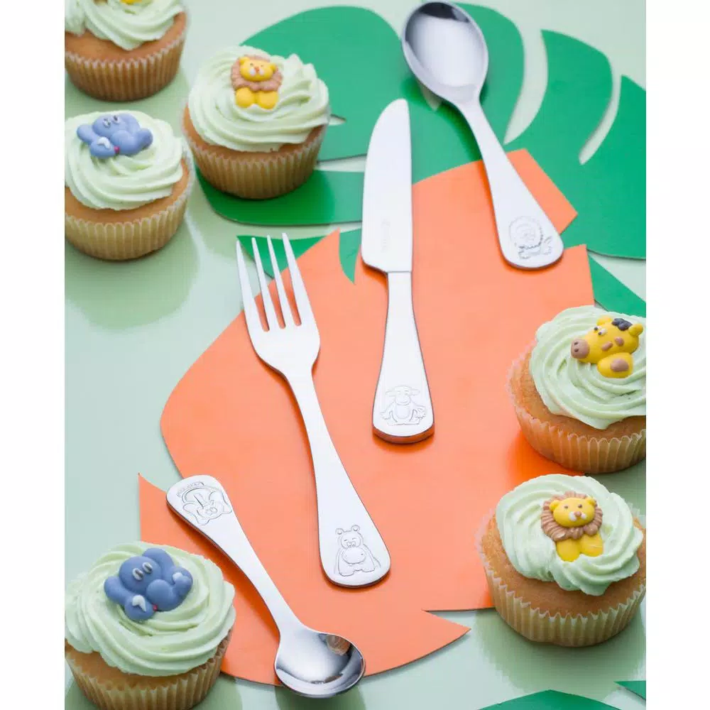 Viners Jungle 4-Piece Stainless Steel Kids Cutlery Set with Animal Embossed Handles