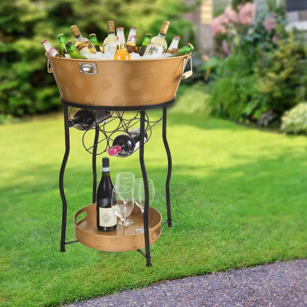 Artland Corona XL Party Station - 30 Gallon Galvanized Steel Beverage Tub with Stand and Wine Rack