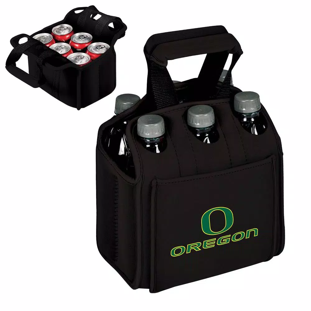 Picnic Time University of Oregon Ducks 6-Bottle Insulated Neoprene Beverage Carrier, Black
