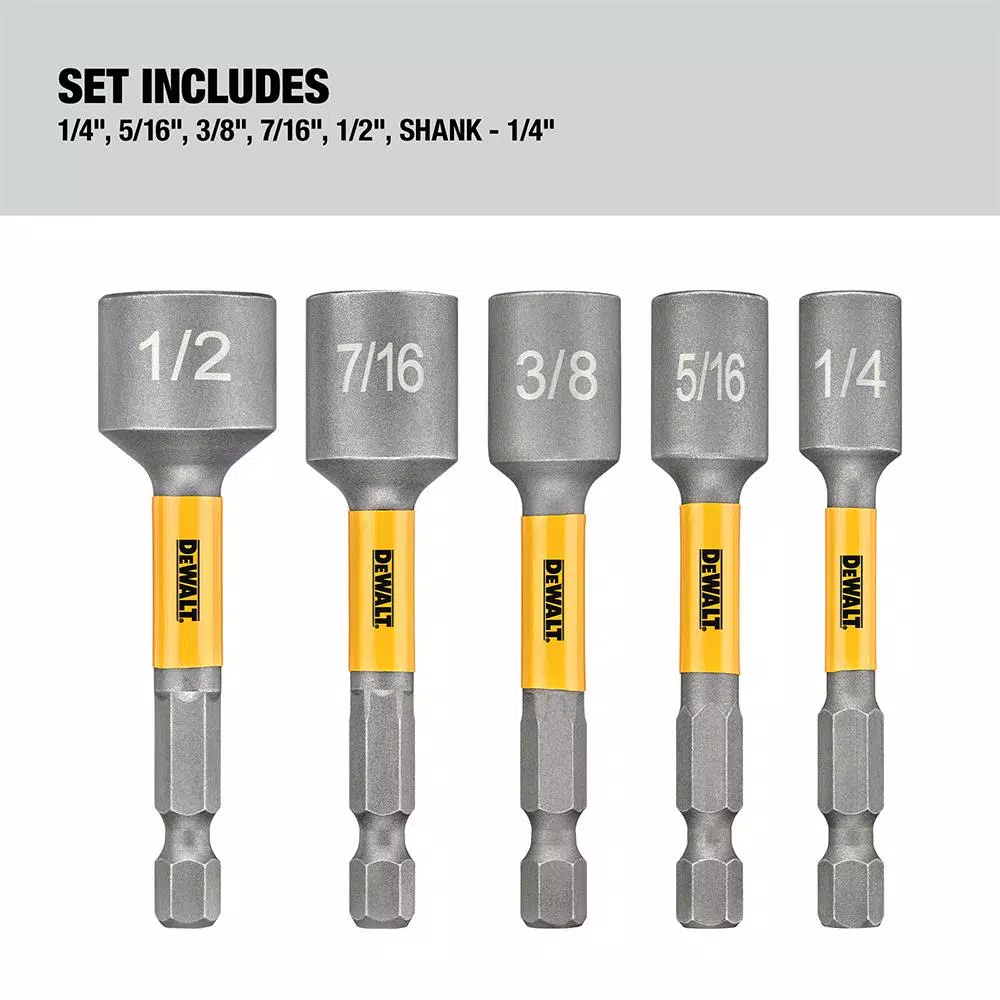 DEWALT MAX IMPACT 5-Piece Nut Driver Set, Impact Rated Hex Shank Nut Setters