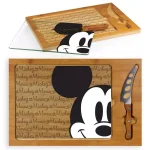 TOSCANA Mickey Mouse Icon Glass Top Serving Tray and Cheese Knife Set, Rubberwood & Bamboo thumbnail 3
