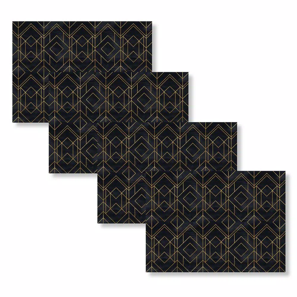Unbranded MHF Home Mid-Century Modern Diamond Geometric Placemat Set, Black and Gold, 4-Pack