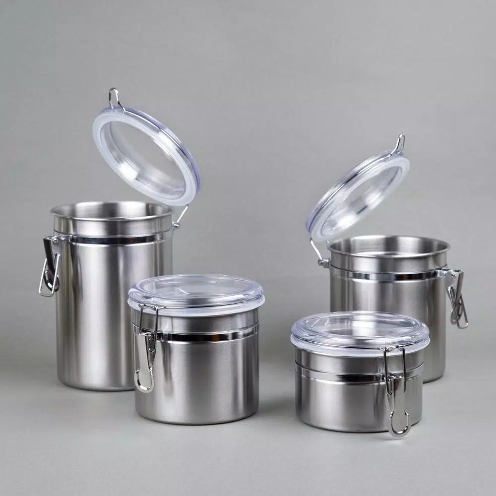 Creative Home 4-Piece Stainless Steel Canister Set with Airtight Locking Clamp Lids