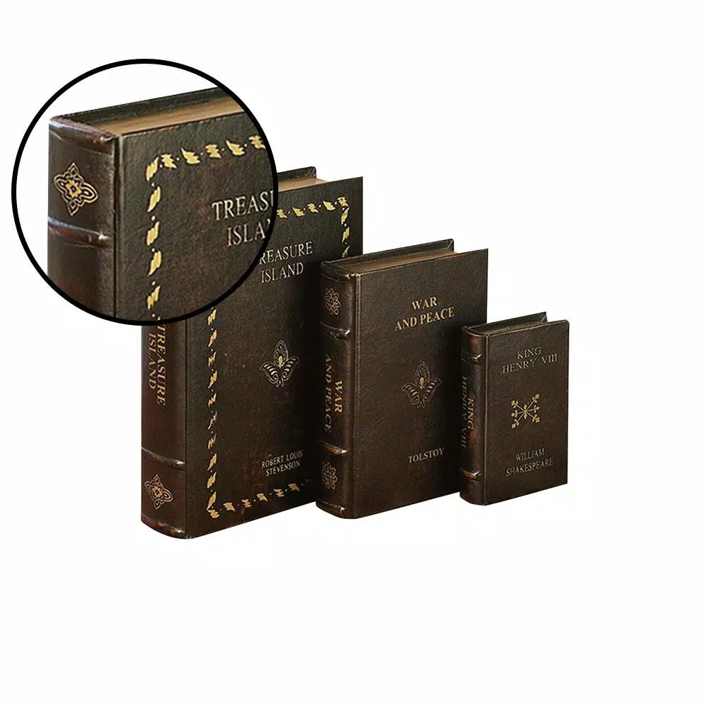LITTON LANE Vintage Reflections Set of 3 Classic Faux Leather & Wood Book Boxes