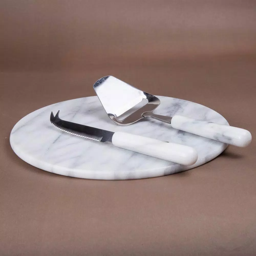 Creative Home Stainless Steel Cheese Slicer and Knife Set with Natural White Marble Handles (2-Piece)