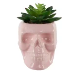 Flora Bunda Pink Ceramic Sugar Skull Succulent Planter with Artificial Plant, 4.5 x 3.5 in. thumbnail 1
