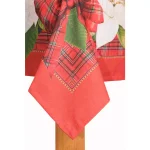 Lintex Poinsettia Tartan Christmas Tablecloth, 60 x 84 in., Red and White Cotton Blend thumbnail 2