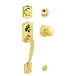 Schlage Camelot Bright Brass Double Cylinder Deadbolt with Plymouth Knob Handleset thumbnail 1