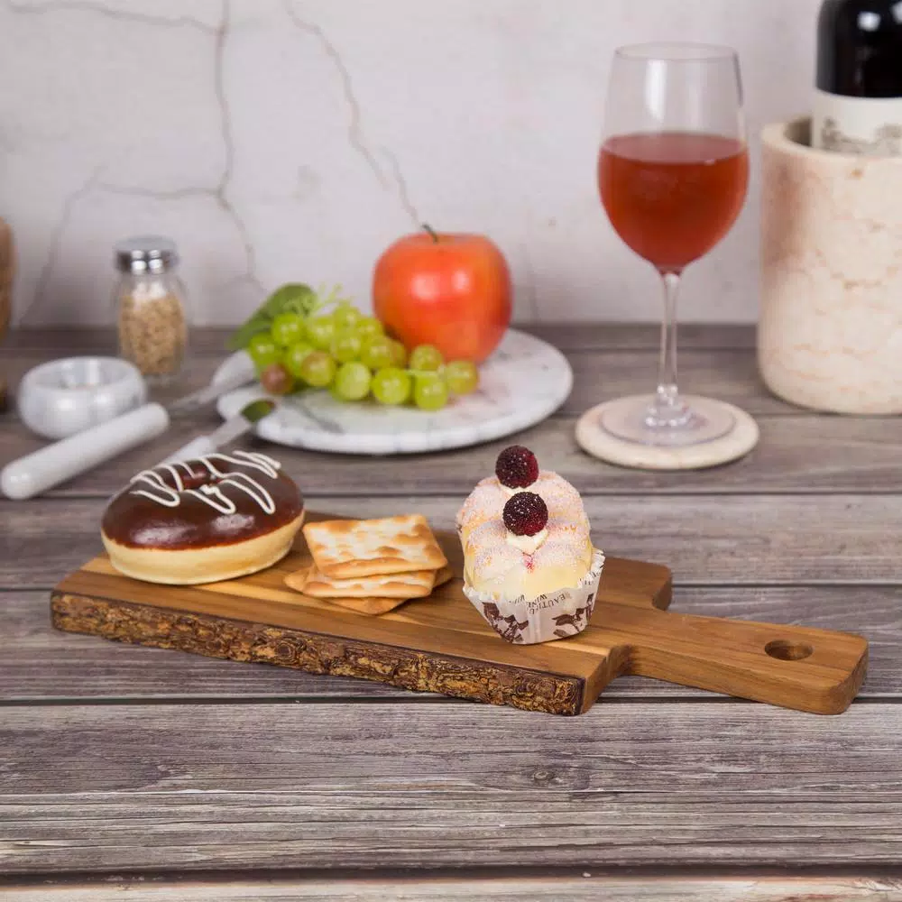 Creative Home Teak Wood Serving Cheese Paddle Board, 14-Inch Natural Edge Rustic Wood Board