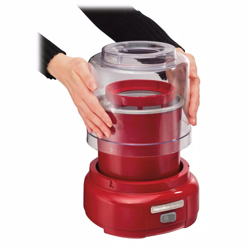 Hamilton Beach 1.5 Quart Ice Cream Maker, Red Countertop Frozen Dessert Machine