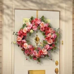 National Tree Company 32 in. Mixed Rose and Dahlia Spring Wreath - Red, Pink, and Cream Floral Decor thumbnail 4