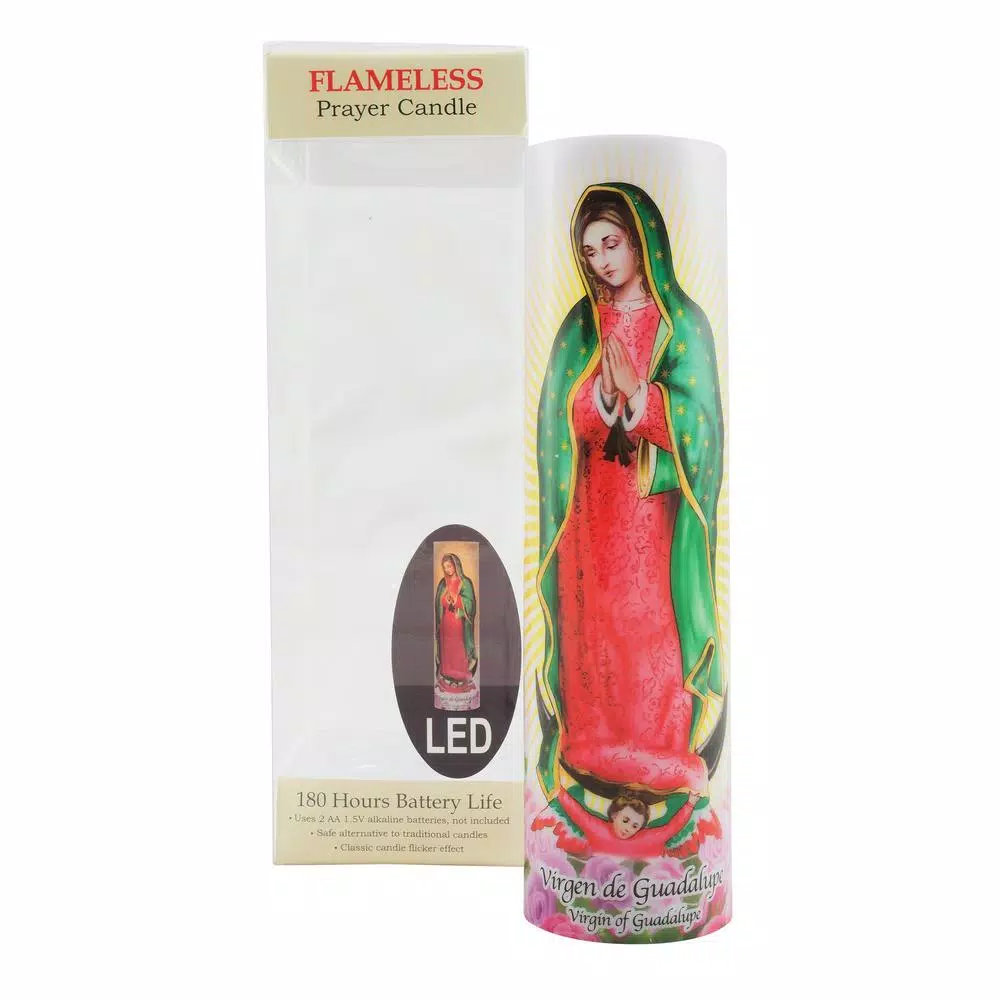 Stonebriar Collection 8 in. Virgin of Guadalupe LED Flameless Prayer Candle