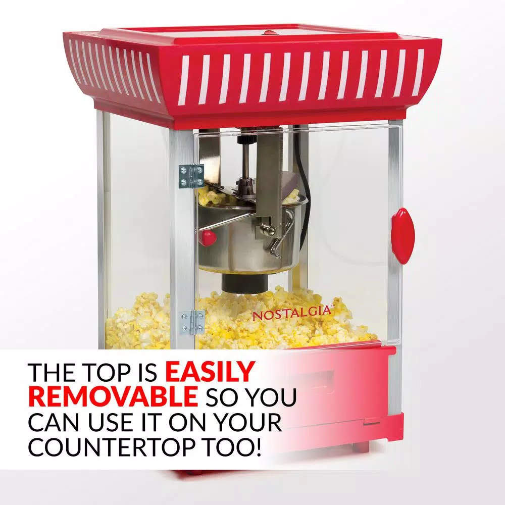 Nostalgia Red Classic Nostalgia Hot Air Popcorn Cart, 380W, 2.5 oz. Kettle with Easy Mobility