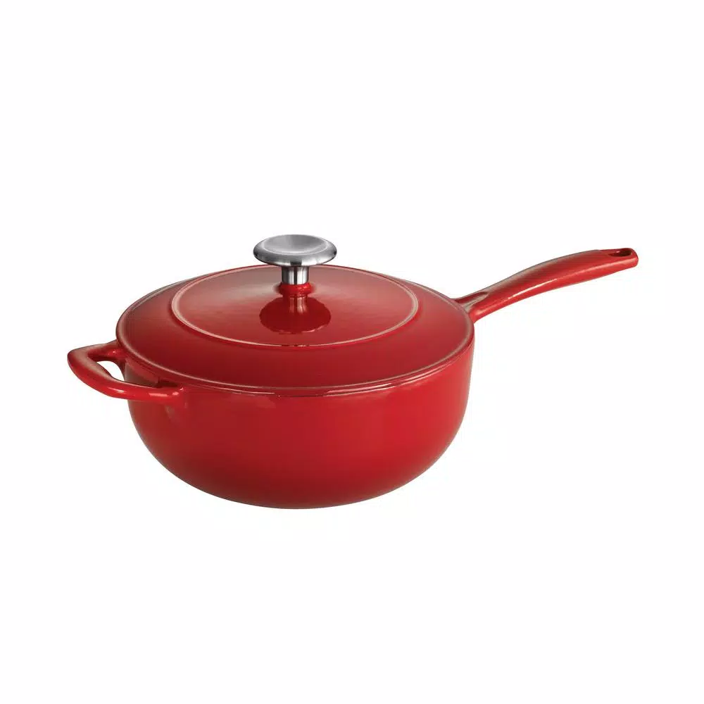 Tramontina Gourmet 3 Qt. Enameled Cast Iron Saucier with Lid, Gradated Red