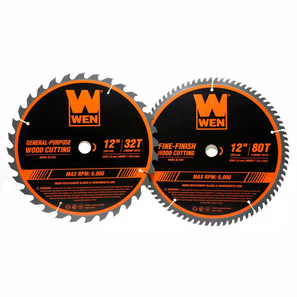 WEN 12 in. Carbide-Tipped Woodworking Saw Blade Set, 32-Tooth & 80-Tooth (2-Pack)