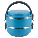 Unbranded 2-Tier Leak Proof Stainless Steel and Plastic Lunch Box - Blue thumbnail 1