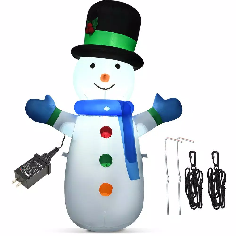 Costway 4 ft. Inflatable Christmas Snowman with LED Lights, Weather Resistant Indoor/Outdoor Holiday Decor