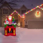 Fraser Hill Farm 6.5 ft. Pre-Lit Elf Sitting on Fireplace Christmas Inflatable thumbnail 3