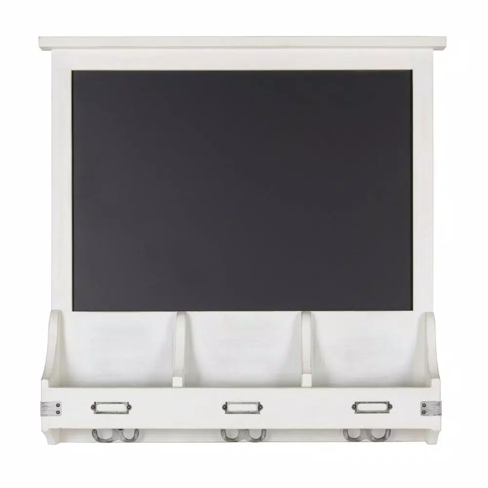 Kate and Laurel Stallard White Multi-Function Chalkboard Memo Board with Hooks and Pockets