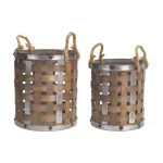 Unbranded Rustic Woven Wood and Galvanized Metal Decorative Baskets, Set of 2 thumbnail 2