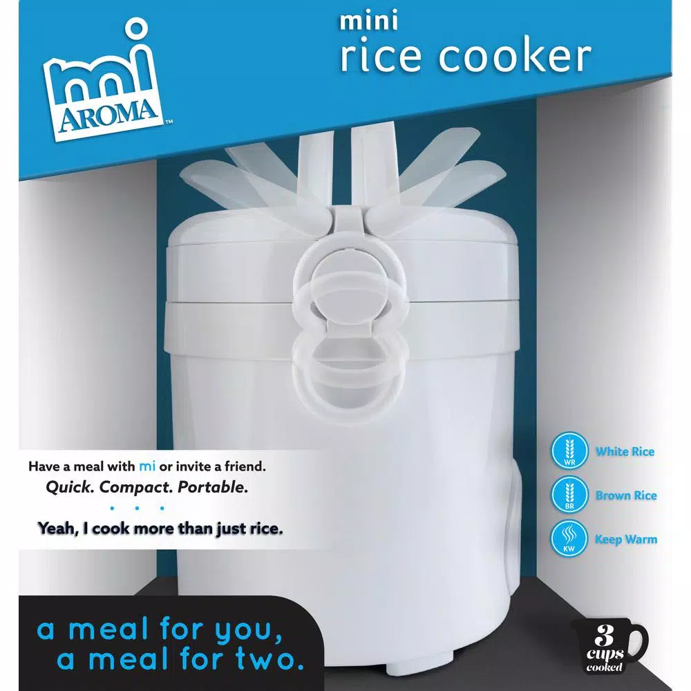 Aroma 3-Cup Mini Rice Cooker with Non-Stick Pot, White