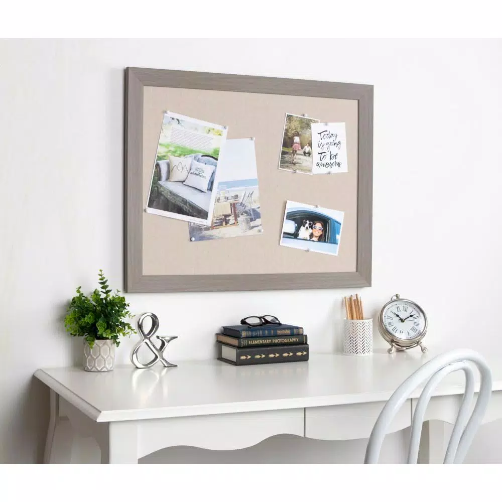 DesignOvation Beatrice Fabric Pinboard Memo Board - Framed Linen Bulletin Board for Home and Office