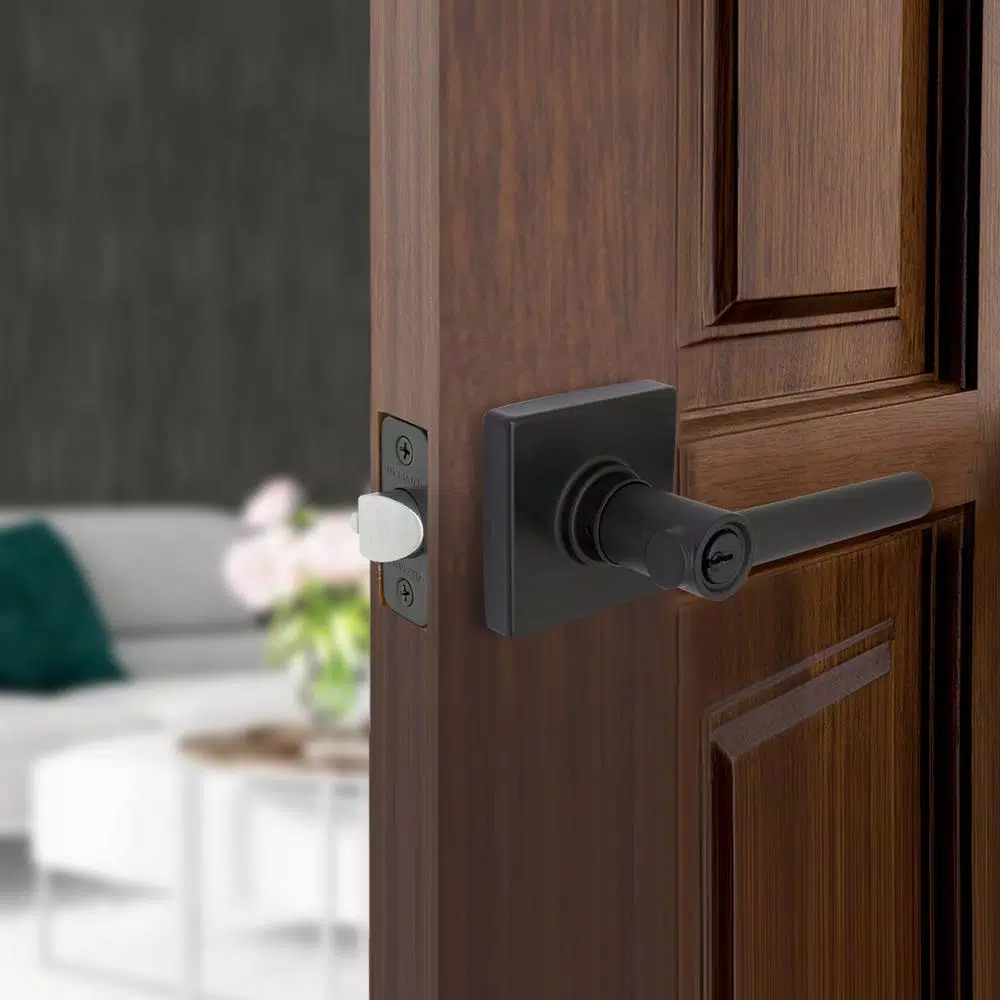 Defiant Highland Matte Black Keyed Entry Door Lever with Square Rose
