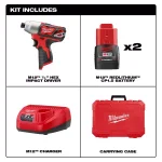 Milwaukee M12 12V Lithium-Ion Cordless 1/4 in. Hex Impact Driver Kit with (2) 1.5Ah Batteries, Charger & Case thumbnail 2