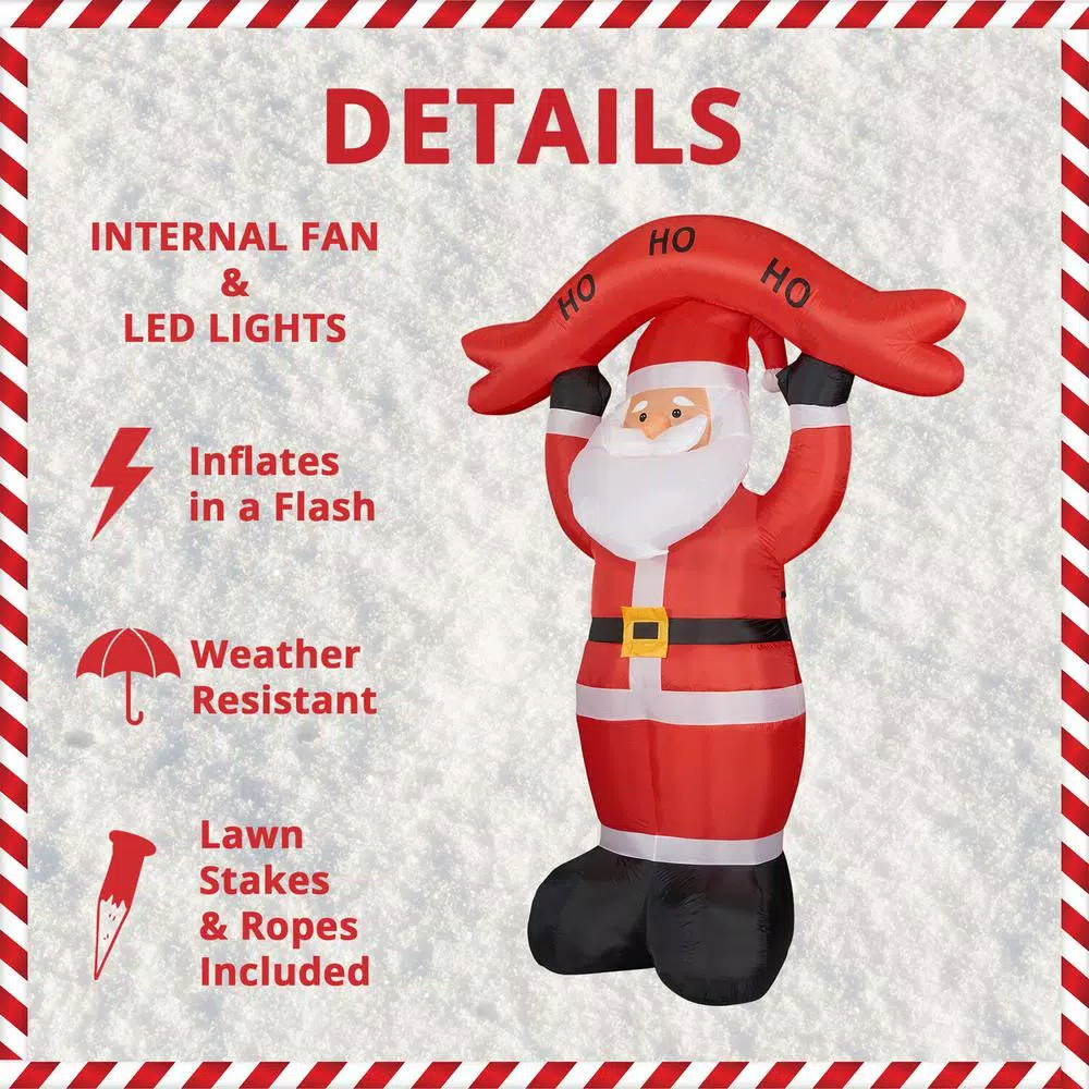 Fraser Hill Farm 10 ft. Santa Claus Inflatable with HO HO HO Sign and White Lights