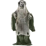 Haunted Hill Farm 5 ft. Animatronic Moaning Skeleton Halloween Prop with Green Cloak thumbnail 1