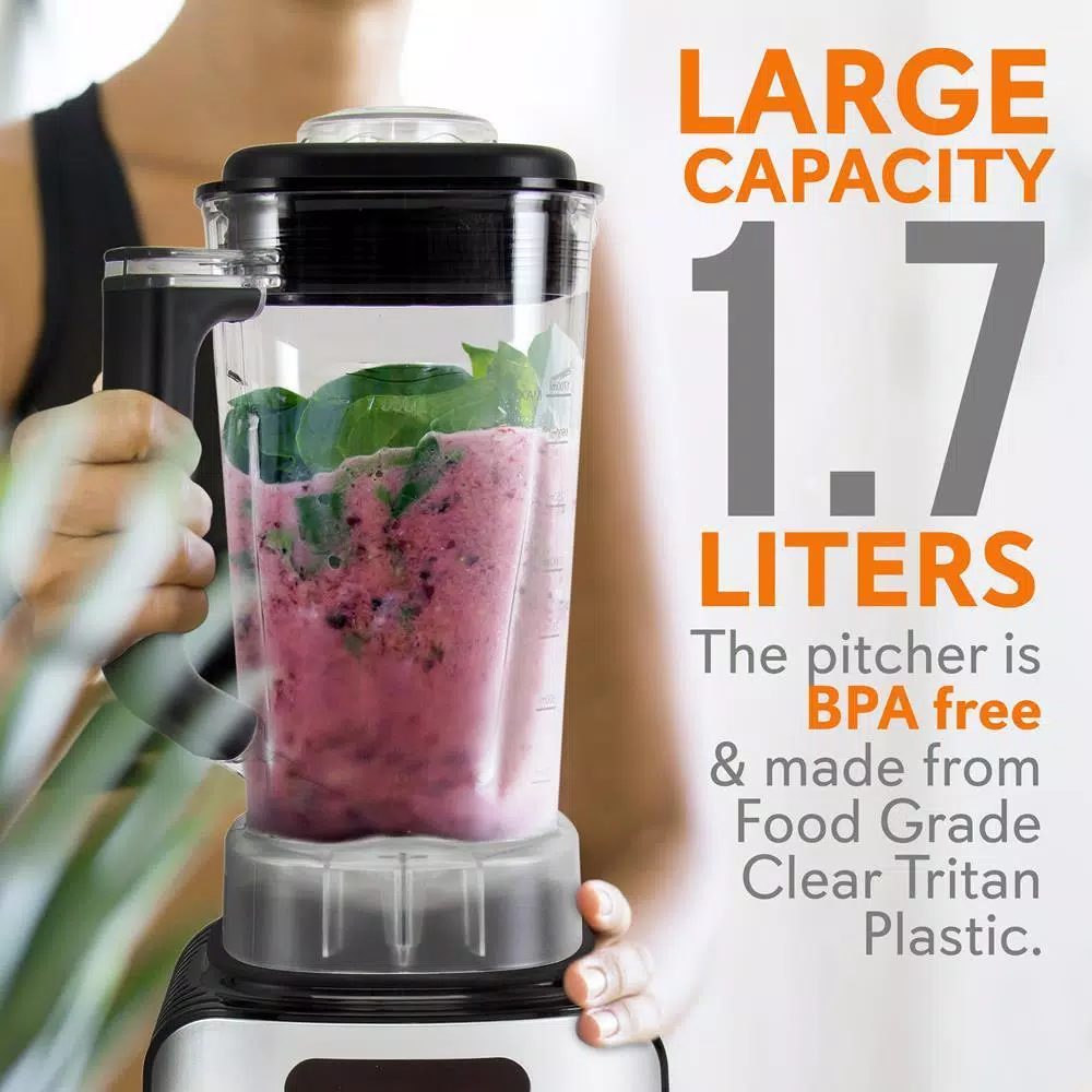 NutriChef 1700W High-Speed Digital Countertop Blender, 57 oz. 5-Speed Jar with Pulse and LCD Display, Black