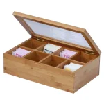 Oceanstar 8-Compartment Bamboo Tea Box with Hinged Acrylic Lid thumbnail 1
