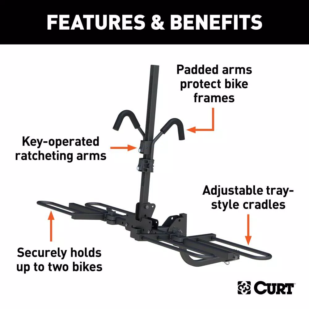 CURT 2-Bike Tray-Style Hitch-Mounted Bike Rack, 1-1/4" or 2" Receiver