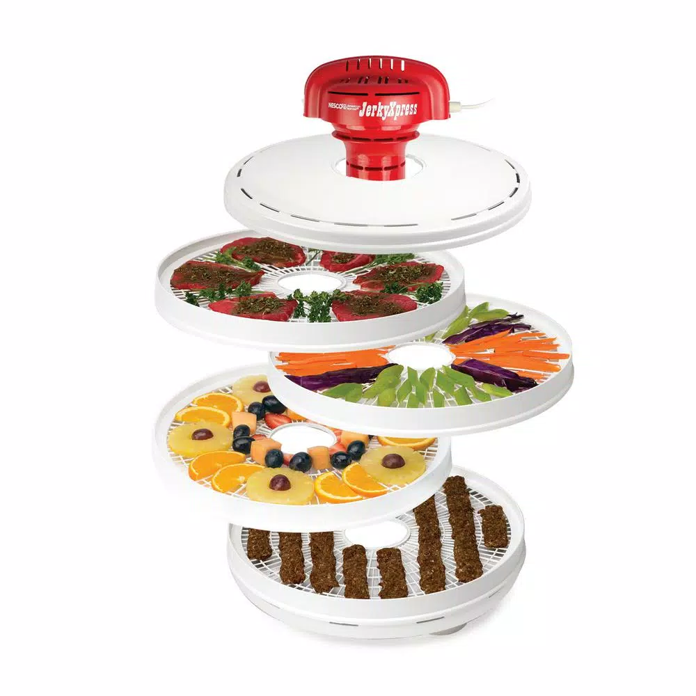 Nesco Jerky Xpress 4-Tray Food Dehydrator with Jerky Making Kit, 350W, White