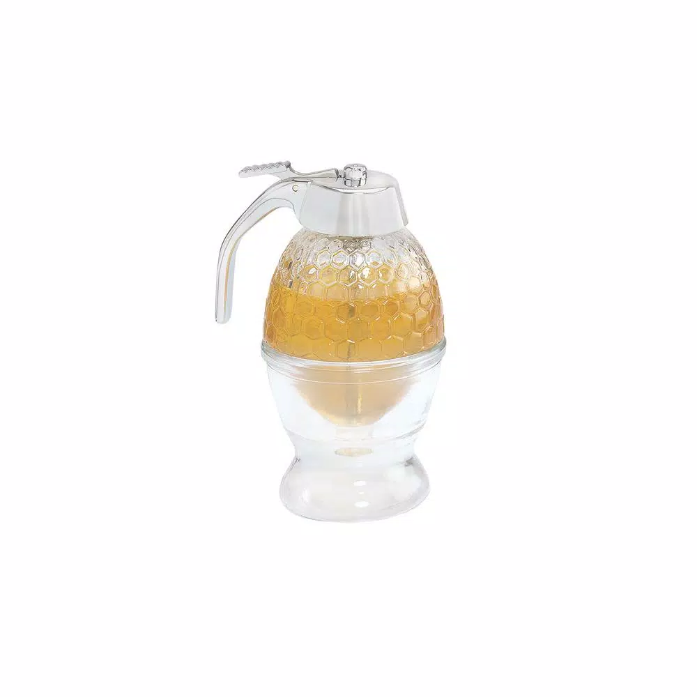 Fox Run Clear Glass Honey and Syrup Dispenser with Thumb Lever