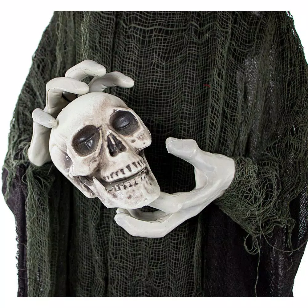 Haunted Hill Farm 6 ft. Animatronic Talking Witch Halloween Prop with Shrunken Skull