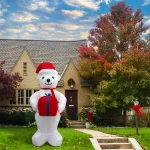 Fraser Hill Farm 8 ft. Pre-Lit Plush Polar Bear Christmas Inflatable Decoration thumbnail 4