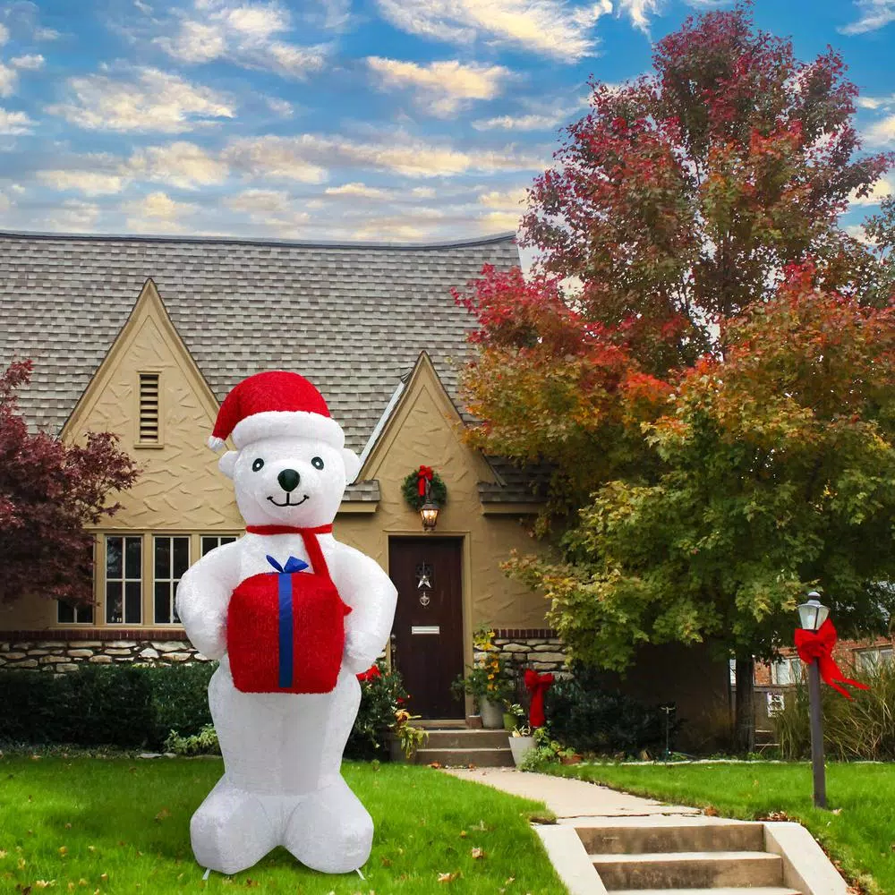 Fraser Hill Farm 8 ft. Pre-Lit Plush Polar Bear Christmas Inflatable Decoration