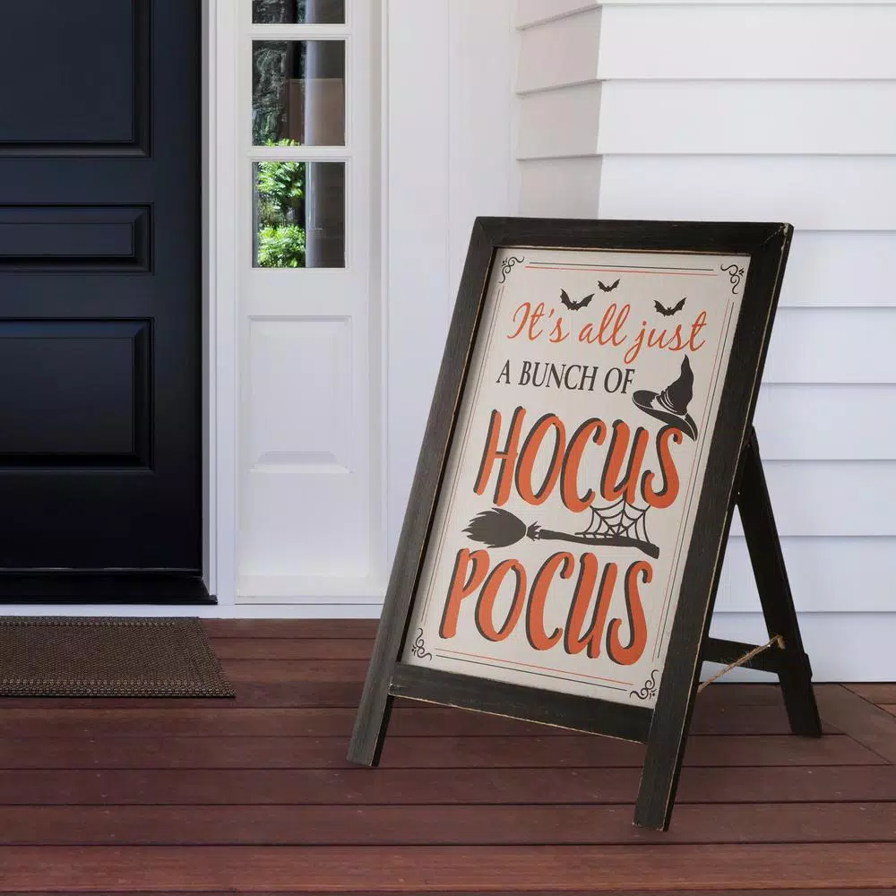Glitzhome 24 in. Hocus Pocus Halloween Wooden Easel Sign - Standing or Hanging Decor